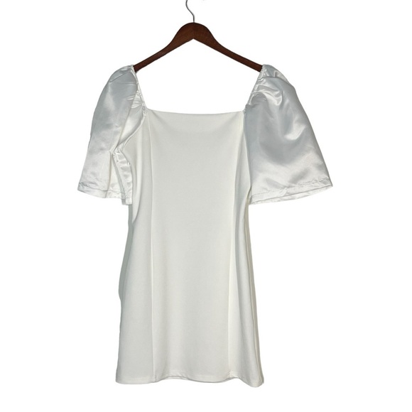 AEL Amy Enjoy Life White Square Neck Short Puff Sleeves Elegant Dress Size L - Picture 14 of 16